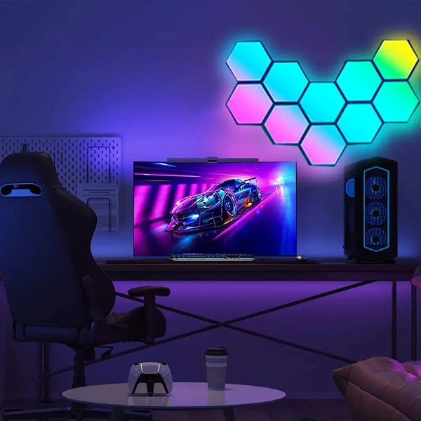 Luminária Hexagonal LED de Parede RGB - 3 Peças